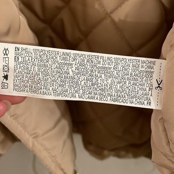 Satin Quilted Crop Jacket Tan - Picture 5 of 6